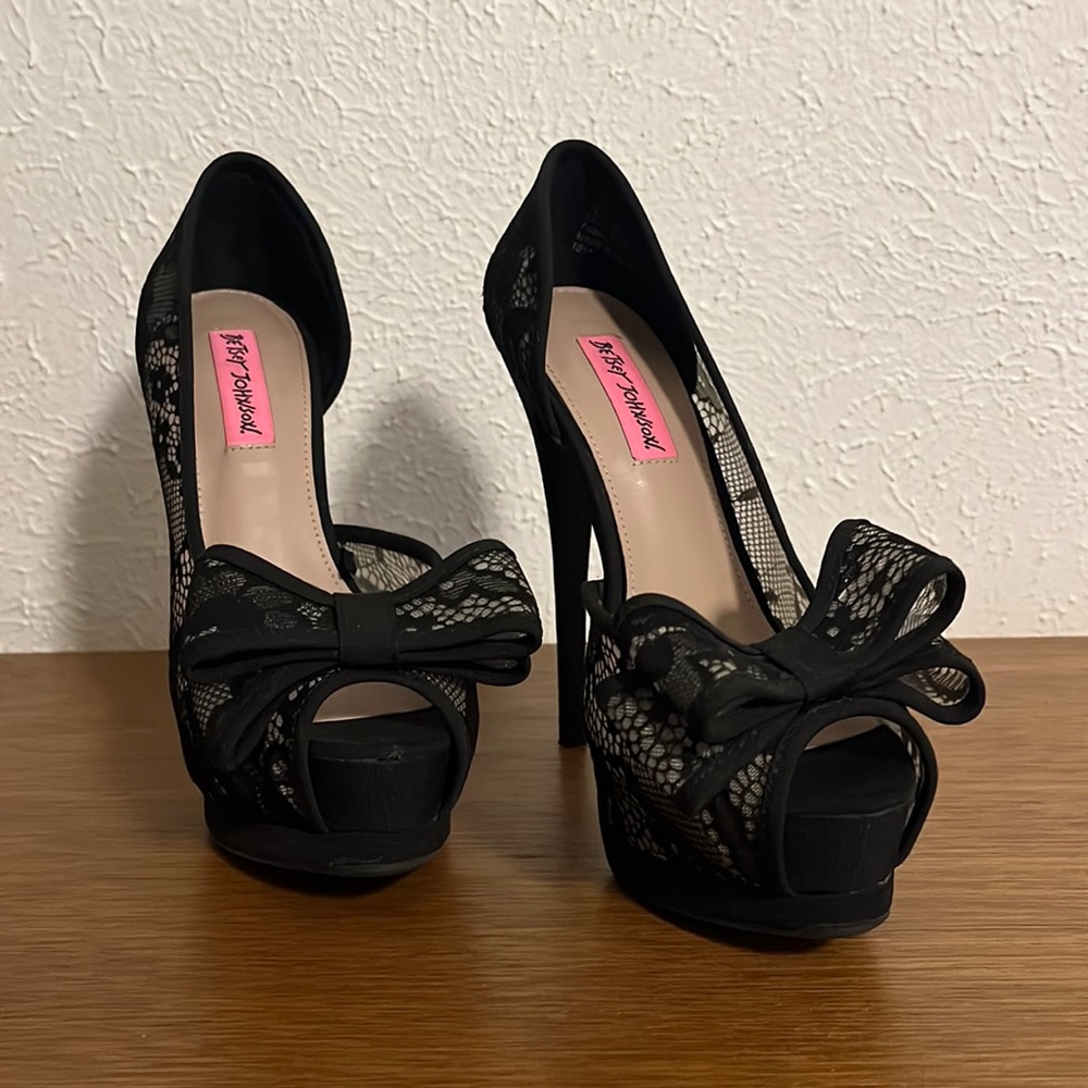 Betsey Johnson Black Lace Platform High Heels
